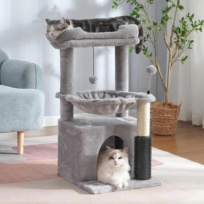 Sisal & Velvet Eco-Friendly Durable Cat Tree with Easy Assembly Modern Luxury Design for Indoor Use 82cm Tall