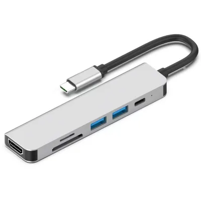 6 in 1 USB C Docking Station Hub OTG Adapter with HDTV USB 3.0 Multiport for Easy Data Access SD/Micro Card Reader