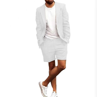 Summer Style White Men's Suits Double Breasted Blazer Short Pants 2 Pieces Male Jacket Wedding Groom Tuxedos Skinny