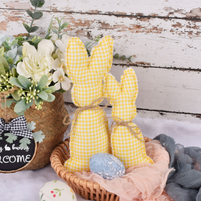 Easter Cotton Bunny Festival Decor Fabric Figurine Adorable Plaid Polka Dot Rabbit Easter Decoration