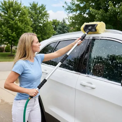 Self-Rinsing Five-Panel Car Wash Brush Scratch-Safe Soft Bristle Sectional Aluminum Pole Exterior Vehicle Kit