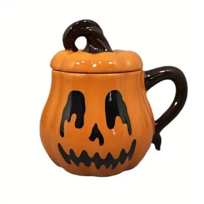 Festive Ceramic Pumpkin Mug with Spooky Face Perfect for Halloween Made of Durable Ceramic