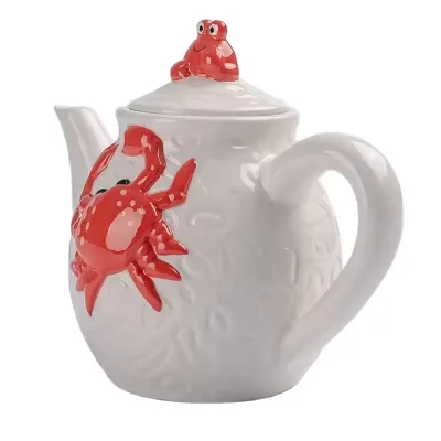Custom Red Crab Shape Ceramic Tea Pot Unique Animal Teapot for Coffee & Tea Sets