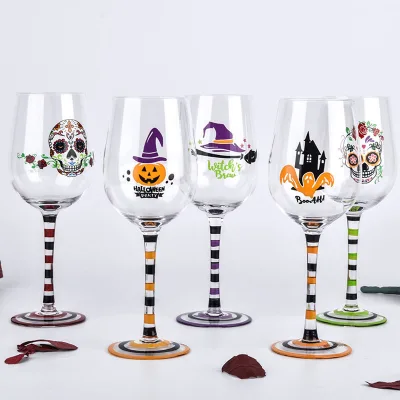 Manufacturer Wholesale Sustainable Creative Customized Festive HandPainted American Style Halloween Party Wine Glass Set Glass