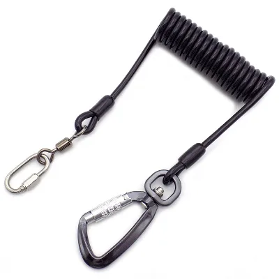 Hot Sale Promotional Plastic Elastic Purple Coiled Spring Fishing Tool Lanyards with Carabiners