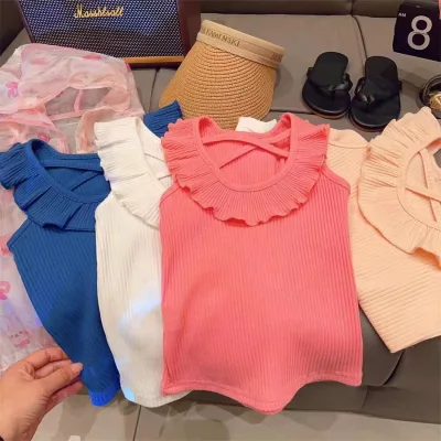 Summer Wholesale Little Baby Girl Ruffles Crop Top Toddler Infant Knitted Vest Shirt