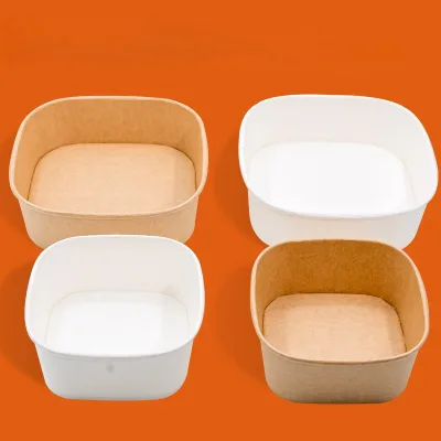 Disposable Lunch Box, square Waxed Paper Bowl, Light Food Packing Box, Oil-proof Lunch Box, Fruit Salad Packaging Box
