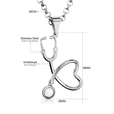 Gold Silver Color Stainless Steel Stethoscope Pendant Necklace Heart Doctor Nurse Medical Necklace for Women