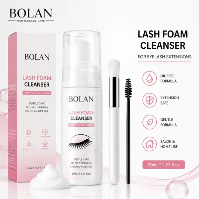 Professional Eyelash Extension Shampoo Foam Cleanser Oil Free Lash Bath with Brush Private Label