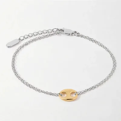 CHICNNA Woman S935 Silver Two Tone Bracelet Classic 18k Gold Plated Classic Design Mariner Mixed Metal Bracelet Vendors