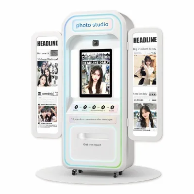 Compact Self Service Photo Booth for Small Spaces With Instant Printing and Online Sharing for Family Fun