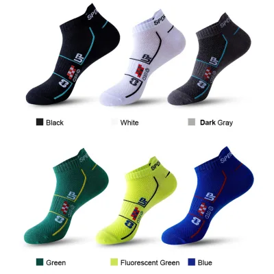 Men's Casual Low-Top Short Socks Breathable Summer Thin Mesh Sports Socks with Sweat-Absorbent and Logo Pattern Ankle High