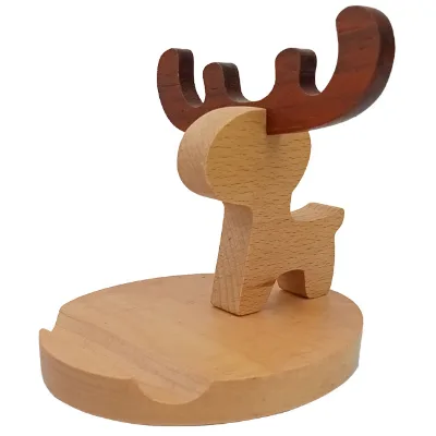 Creative Animal Shape Cell Phone Stand Bamboo Wooden Smart Phone Mobile Phone Desktop Holder