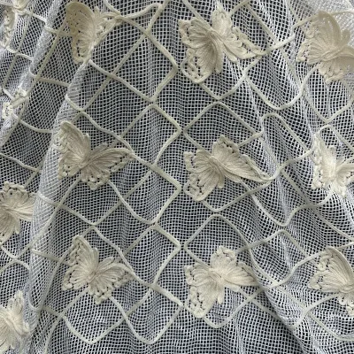 2024 New Collection Polyester Lace Fabric Embroidery Cord Lace Butterfly with Net Fabric for Wedding Gowns