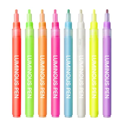Non Toxic 8 Color Luminous Marker Pen, Quick Drying Acrylic Ink Marker Pen with Fluorescent Effect Glow in the Dark