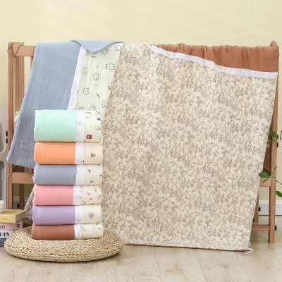 Cotton Baby Blanket 100x100cm Printed Muslin Quilt Soft Breathable Washable Kids Crib Bed Blanket Customizable Small MOQ