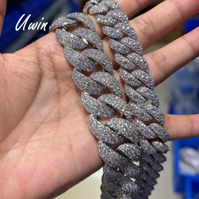 UWIN Inverted CZ Mosaic Setting 16mm Cuban Chain Necklace Raised CZ Stone Miami Cuban Necklace Hip Hop Jewelry for Women Men