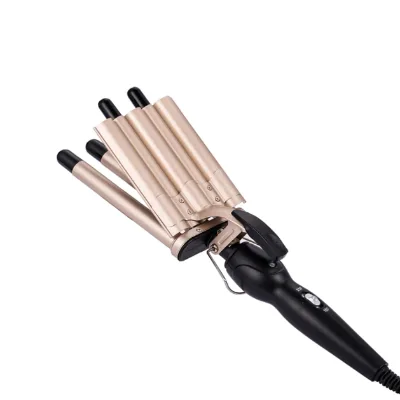 Home Use Mini Styling Umate Electric Portable Cordless 3-Barrel Ceramic Ionic Curling Iron with Big Wave Rotating Waver