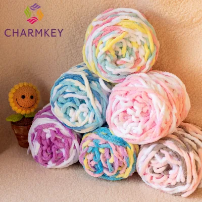 Hot 100g Ultra Baby Soft Plush Fluffy Colorful Crochet Hand Knitting Yarn Space Dyed Color Chenille Yarn for Weaving Blanket