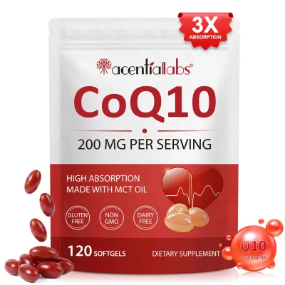 Acentiallabs 200mg CoQ10 Softgel Capsules Ubiquinone Coenzyme Q10 Softgel Dietary Supplement for Heart Health Energy Production
