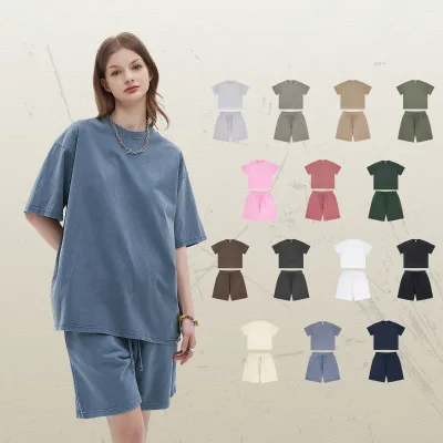 High Quality Basic Training&jogging Wear Men's Shorts and T Shirt Set Casual Washed Vintage Custom T Shirt and Shorts Set