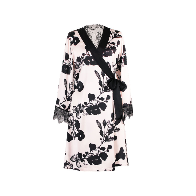 Guixiu Autumn Nightwear Long Sleeve Transparent Lace on the Back  Bathrobe Classy  Kimono Robe