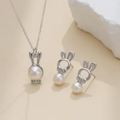 BOYI Wholesale of High-end Sterling Silver Freshwater Pearl Rabbit Necklace Earrings