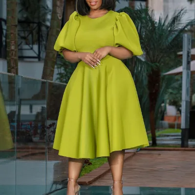 Elegant Solid Color African High Waist Dress for Women Spring Lady Evening Party Dress 2023 Summer Female Street Casual Outfits