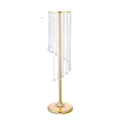 Crystal Bead Curtain Surrounded Metal Gold Silver Flower Stand Centerpiece