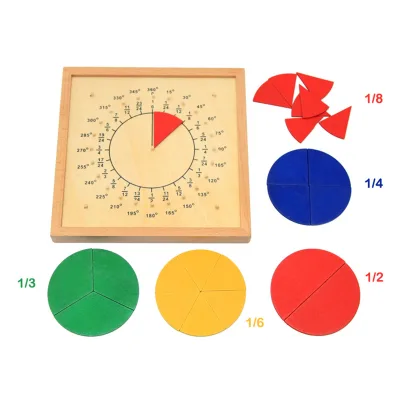 Kids Montessori Round Score Board Wooden Toys Calculation 1/4 1/8 Measuring Angle Mathematical Teaching Aids Educational Toys