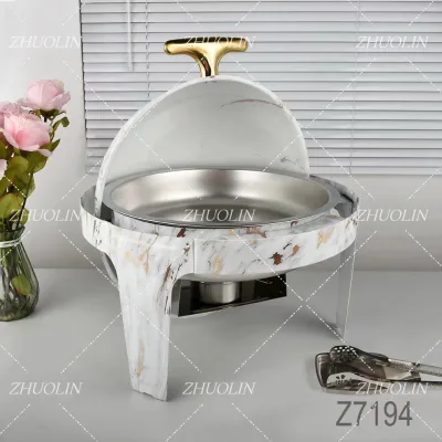 6L marble color roll top electric fuel bain marie cheffing dishes wedding chaffer shaffing dish buffet food warmer for catering
