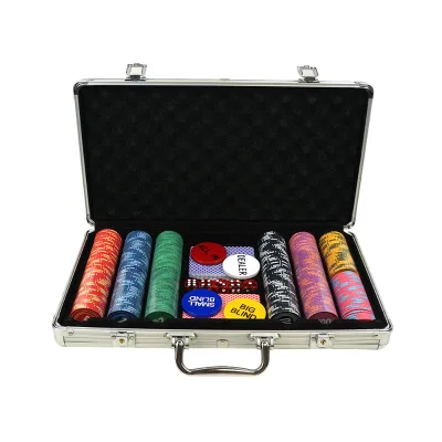 Casino Bar Entertainment Rodeo Poker Game Complete Accessories 300 Pcs Ceramic Chip Dealer Button Silver Aluminum Chip Set Case
