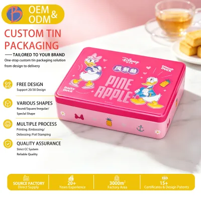 Manufacturer Direct Sales Wholesale Eco-Friendly Recyclable Cartoon Style Food Grade Tinplate Snack Chocolate Luxury Metal Tin