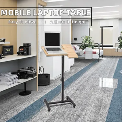 Adjustable Rolling Laptop Stand with Mobile Height Portable Notebook Stand on Wheels Stainless Steel for Hospital Use