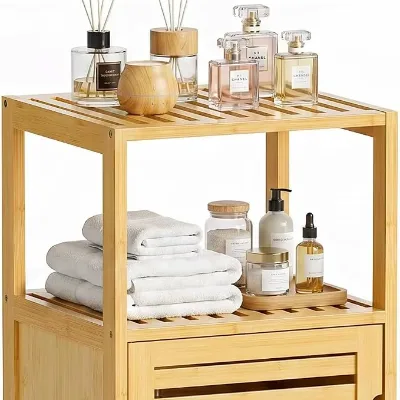 Eco-friendly 4-Tier Vertical Bamboo Storage Rack Freestanding Bamboo Shelving Unit Home Bathroom Storage Organizer Custom Size