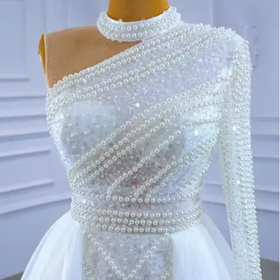 New Luxury Embroidered Beaded Lace Heavy Handmade Pearl Tail Wedding Dress Princess Fluffy Wedding Dress