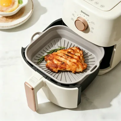 Air Fryer Silicone Basket Foldable Easy Clean Food Grade Reusable Air Fryer Liner Pot Heat Resistant Oil Draining Insert Tray