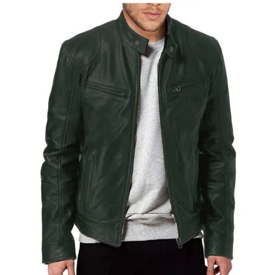 Unisex PU Jacket with Stand-Up Collar Punk Work Fashion Style Digital Printing In-Stock