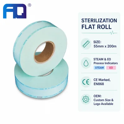 AQ Hot Melt Flat Pouch Reel 55mm*200m Medical Dressing Class I EO Steam Sterilization YY/T 0969-2013 CE Certified Model AQB055CG