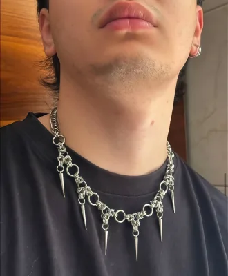 New Goth Spiky Chainmail Choker Necklace for Women Men Punk Y2K Trendy Stainless Steel Rivet Spike Necklace Cool Rock Aesthetic