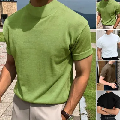 New Fashion Shirts Plus Size Men's Shirts Turtleneck Solid Color Short Sleeve t Shirt for Men