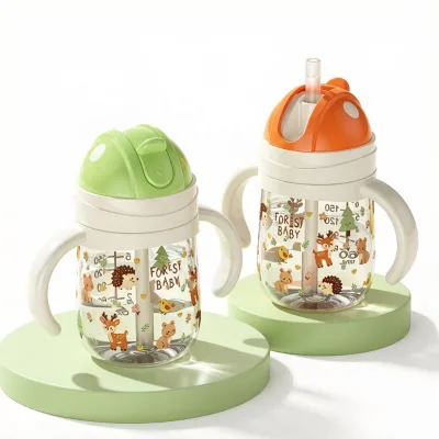 New Arrivals 210ML Baby Learning Drinking Cup Food Grade PP Kids Water Cup with Lid Anti-burning Anti-falling Straw Cup