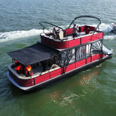 25 Persons Party Boat with BBQ and Fridge Aluminum Alloy Boats with bar for Leisure and Family Use Boat House Pontoons