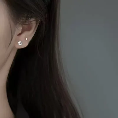 Women's Small Rose Stud Earrings Minimalist Tiny Flower Copper Cute Stud Earrings Jewelry for Women Girls Daily