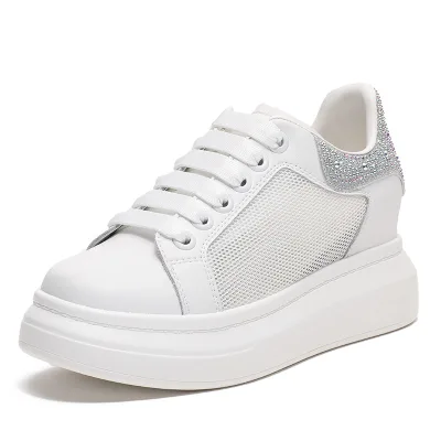 Womens Casual Platform Sneakers Mesh Upper EVA Midsole with Rhinestone Heel Detail for Everyday Walking and Streetwear Looks