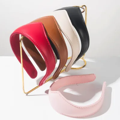 Retro Solid-color PU Leather French-style Wide-edge Headband Triangular Daily European and American Hair Accessories