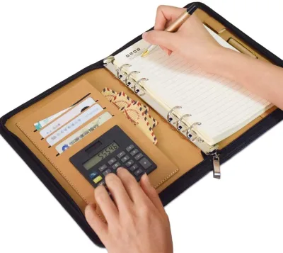 A5 Executive Conference Folder Business Notebook Zipped Organizer with Calculator Travel Portfolio Binder Faux Leather Promotion