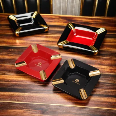 Classic Handmade Ceramic Modern 4 Rests Cigar Ashtray Cigarette Tool Square Portable High-end Porcelain Ashtray