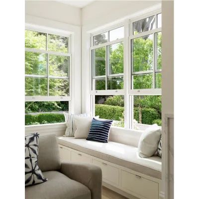 White Double Hung Window With Grille Vinyl Style Vinyl Frame for Villa Residential House Exterior