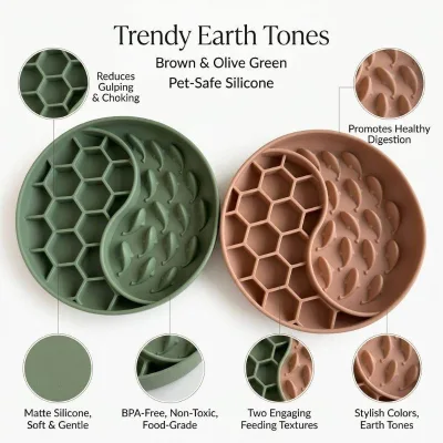Stylish Silicone Dog Slow Feeder Bowls with Suction Cup Non-Slip Food Grade Honeycomb Design